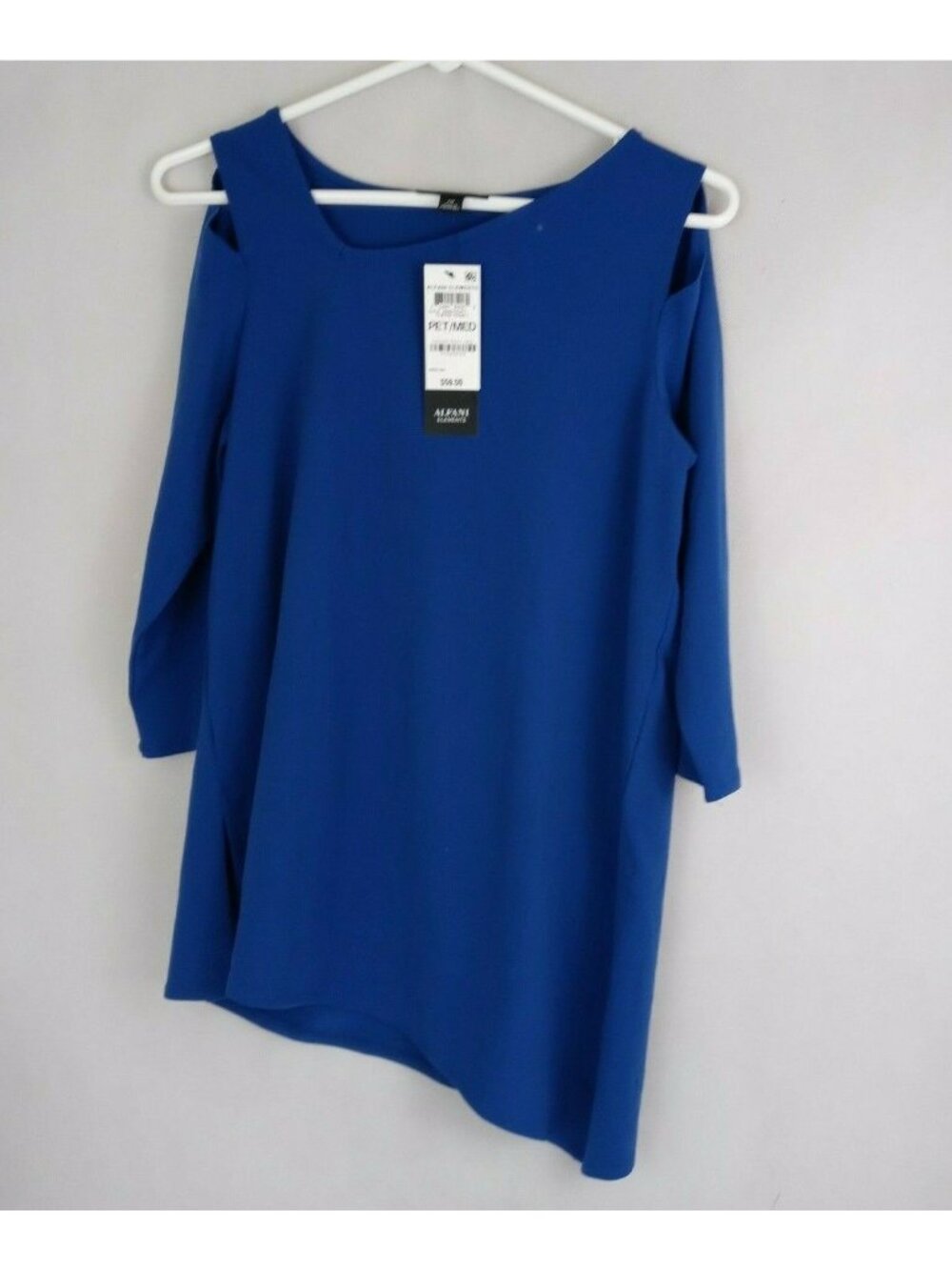 NWT Alfani Women's Blue Blouse With Asymmetrical Hem Size PM